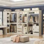 Besiost Set of 3 Corner Closet System with Tower Shelves and Drawers, Freestanding Closet Organizer with Hanging Rods