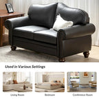 Transitional Genuine Leather Sofa With Tufted Back