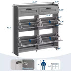 Shoe Cabinet with 4 Flip Drawers & 2 Top Drawers, Wooden Shoe Organizer Cabinet with Adjustable Shelf, Freestanding Shoe Storage Cabinets