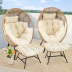 FINCATI Indoor Eggs Chair, 440 lbs Egg Chair Outdoor, Oversized Egg Chair with Ottoman, Luxury Cozy Egg Chair with Foot Rest