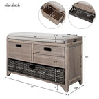 Wood Storage Bench with 2 Woven Baskets