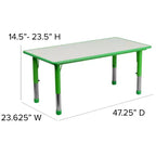 Emma and Oliver 23.625W x 47.25L Rectangular Plastic Height Adjustable Activity Table Set with 6 Chairs