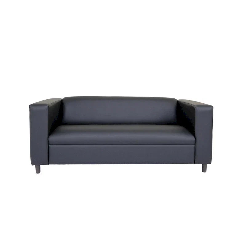 Mid Century Modern 3 Seater Sofa Faux Leather Solid Wood Frame Upholstered