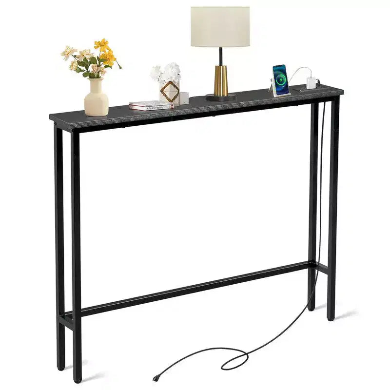 Rust Brown 1pcs Triamine Iron 100*15*79cm Entryway Table with Plugs