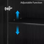 62 High Black Wicker Door Wood Grain Decorative Storage Cabinet with 12 Shelves