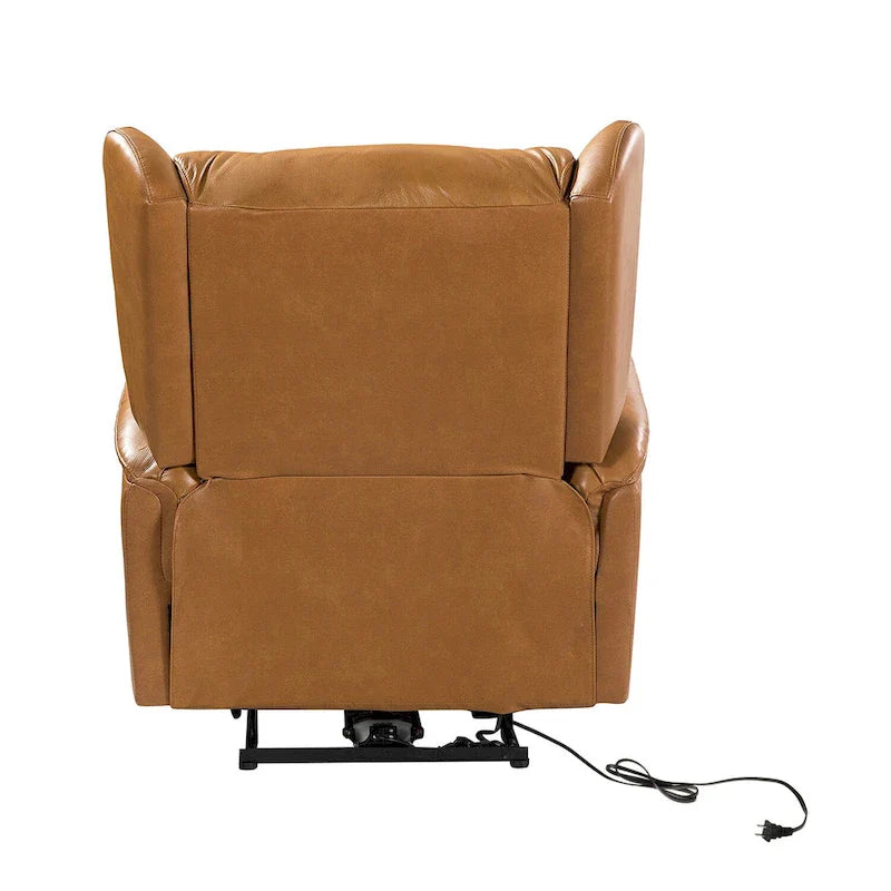 Genuine Leather Power Recliner with USB Port – Wingback Nailhead Set of 2