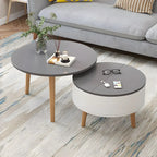 Black White Modern Round Wood Coffee Table with Storage