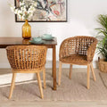 bali & pari Mario Modern Bohemian Natural Brown Finished Teak Wood and Rattan 2-Piece Dining Chair Set