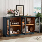 4-Door Large Storage Buffet Cabinet with Glass Doors, Arched Cabinet with Adjustable Shelves for Kitchen