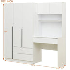 3-in-1 Wardrobe Closet with Vanity Desk, Desk Set, Bedroom Armoire with 2 Drawers 3-Door Storage Desk Wardrobe