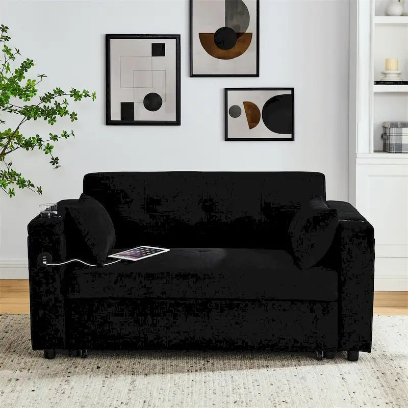 Pull-Out Sleeper Sofa Bed with Adjustable Backrest and USB Port