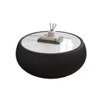 Okak Modern Round Drum Shape Coffee Table with Marble Top & Leather Side,Fashionable Center Table for Living Room,Bedroom