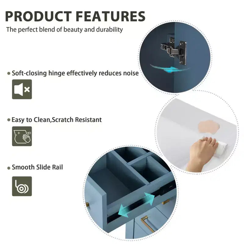 30 Single Sink Bathroom Vanity with Cabinet & 3 Drawers – Black / Blue / Green / Indigo / White