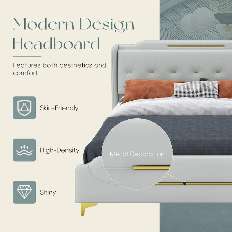 Modern Upholstered PU Leather Bed
