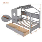 Twin/Full Size Wooden House Bed with 2 Drawers, Kids Bed with Storage Shelf - ModernLuxe