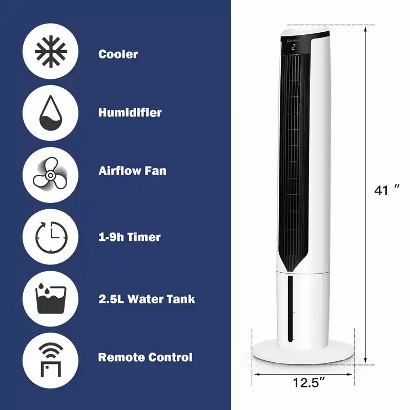 Costway 3-In-1 Evaporative Air Cooler 41'' Portable Tower Fan Humidifier