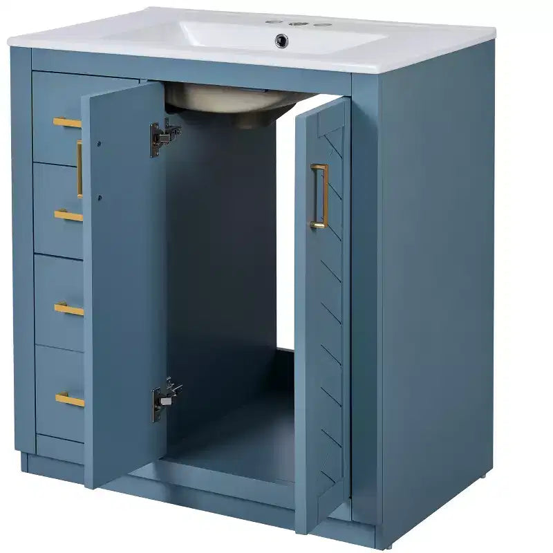 30 Single Sink Bathroom Vanity with Cabinet & 3 Drawers – Black / Blue / Green / Indigo / White