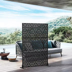 3-Panel Room Divider Screen with Geometric Pattern – Black Galvanized Steel