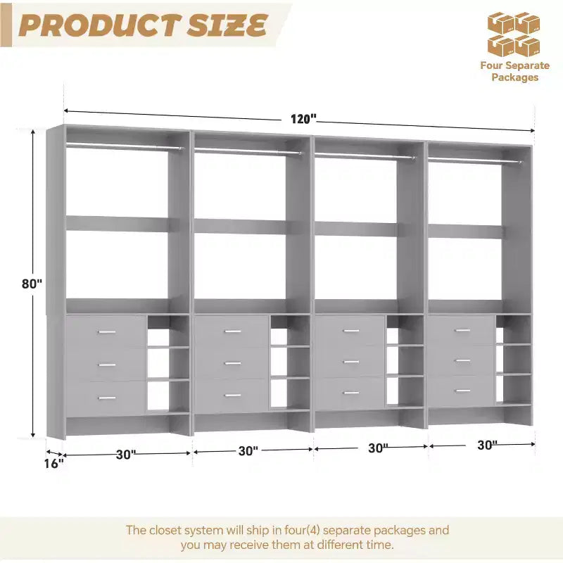 Besiost Set of 4 Closet Organizer with Wooden Drawers and Hanging Rods