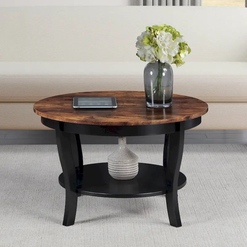 Round Coffee Table with Shelf