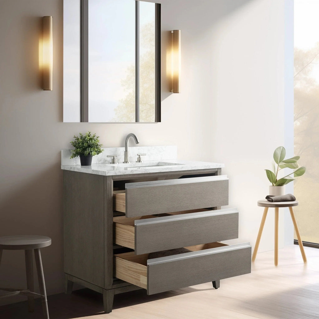 Vanity Art Bathroom Vanity with Ceramic Sink and Engineered Marble Top