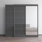 2-Door Wardrobe with Mirror, Glass Front, 2-Person (Gray / Black / White)