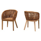 bali & pari Mario Modern Bohemian Natural Brown Finished Teak Wood and Rattan 2-Piece Dining Chair Set