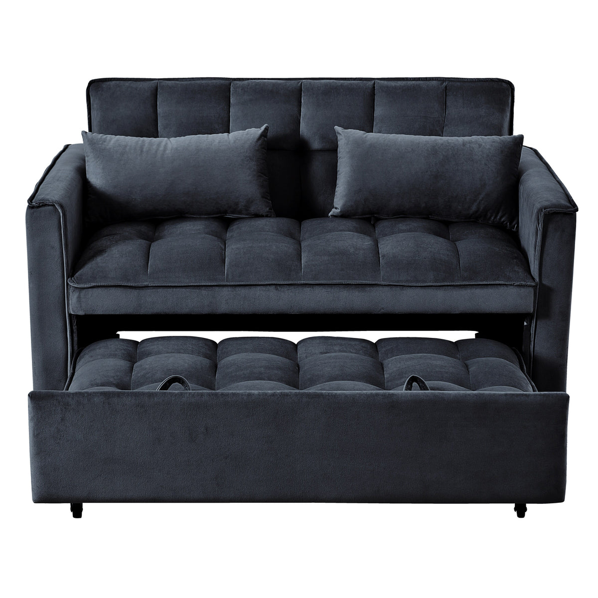 Moderno divano letto estraibile, divano letto 3-in-1 con schienale regolabile, divanetto in velluto, cuscini e tasche laterali
