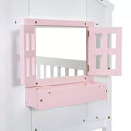 Letto a soppalco a forma di casetta con scaletta e spondine per bambini, in legno, misura singola