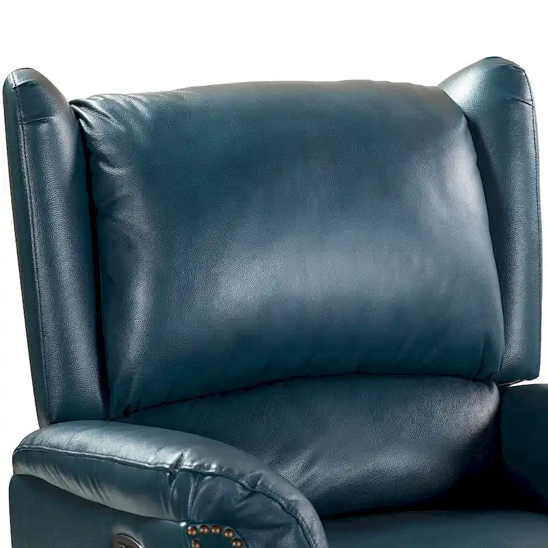 Genuine Leather Power Recliner with USB Port – Wingback Nailhead Set of 2