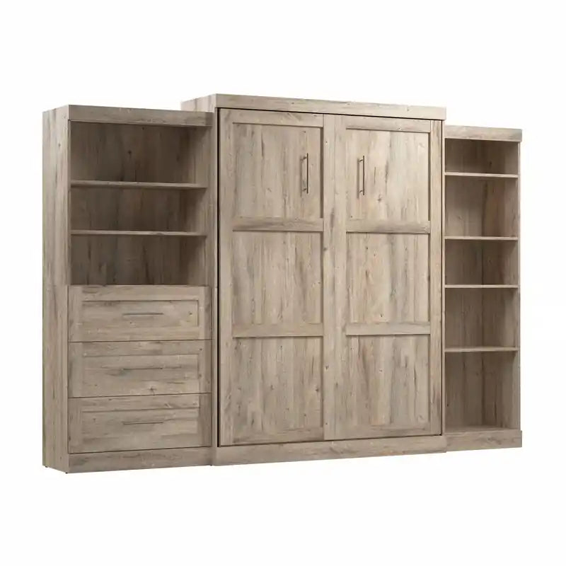 Murphy Bed and Two Shelving Units with Drawers 126-Inch Wall Bed