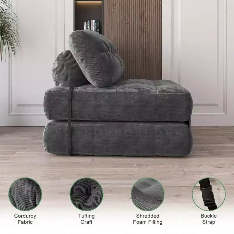 Full Corduroy Folding Sofa Bed Futon, Floor Convertible Sleeper Chair with Pillow & Back Support