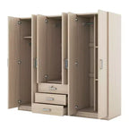 6-Door Wooden Wardrobe with Drawers for Bedroom