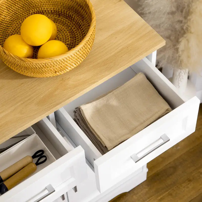 White Kitchen Sideboard Cabinet with 3 Drawers and Adjustable Shelf