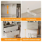Freestanding Closet System with 8 Hannging Rods and Drawers, Hanging Closet Organizer with 10 Shelves