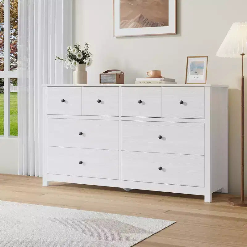 Modern 8-Drawer Dresser for Bedroom, Wide Wood Chest of Drawers with Deep Storage, Freestanding Organizer Cabinet Furniture for Living Room