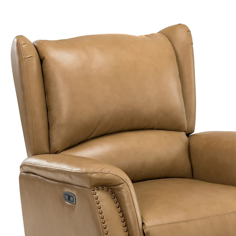 Genuine Leather Power Recliner with USB Port – Wingback Nailhead Set of 2
