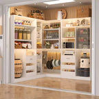 Besiost Set of 3 Corner Closet System with Tower Shelves and Drawers, Freestanding Closet Organizer with Hanging Rods