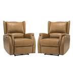 Genuine Leather Power Recliner with USB Port – Wingback Nailhead Set of 2