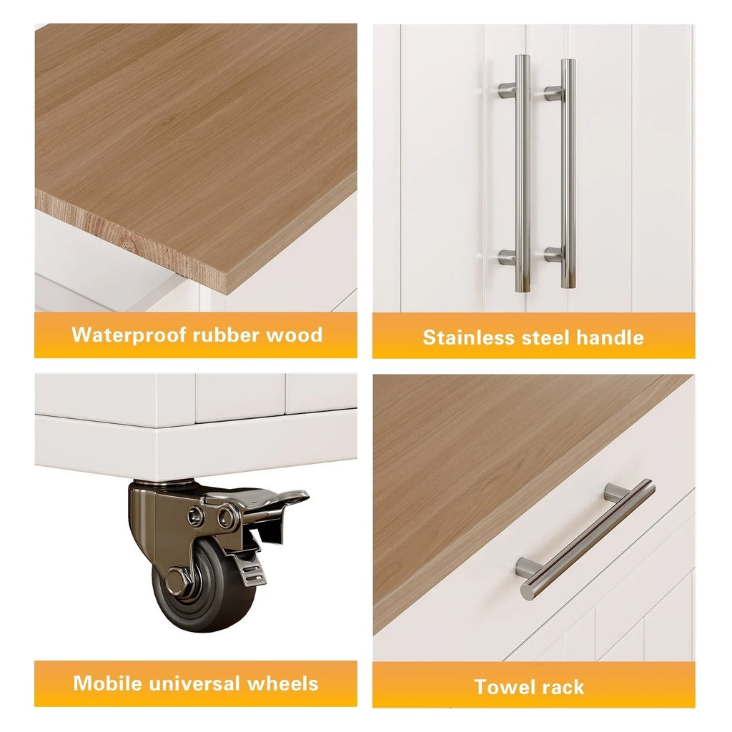 Rolling Kitchen Island with Storage Cabinet