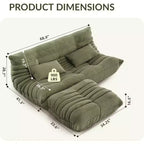Oversized Fireside Bean Bag Sofa & Ottoman, Pet-Friendly Faux Suede Loveseat for Living Room, Office, No Assembly
