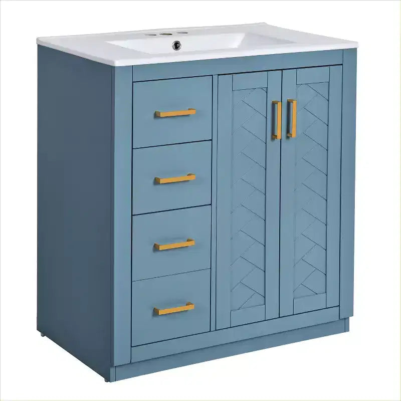 30 Single Sink Bathroom Vanity with Cabinet & 3 Drawers – Black / Blue / Green / Indigo / White