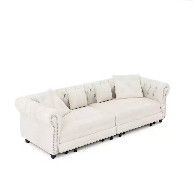 Whisen Velvet 3-in-1 King Size Pull-Out Sofa Bed & Convertible Sleeper Sofa with Movable Ottoman, Tufted Design