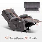 MCombo Large Power Lift Recliner with Extended Footrest for Big and Tall Elderly People, Hand Remote, Cup Holders, Fabric 7426