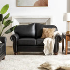 Transitional Genuine Leather Sofa With Tufted Back