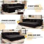 Whisen Velvet 3-in-1 King Size Pull-Out Sofa Bed & Convertible Sleeper Sofa with Movable Ottoman, Tufted Design