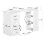 HOMCOM 47" Scrivania per Computer da Ufficio Moderna con Libreria, Tavolo da Scrittura Workstation con 3 Cassetti e Ripiano - Bianco