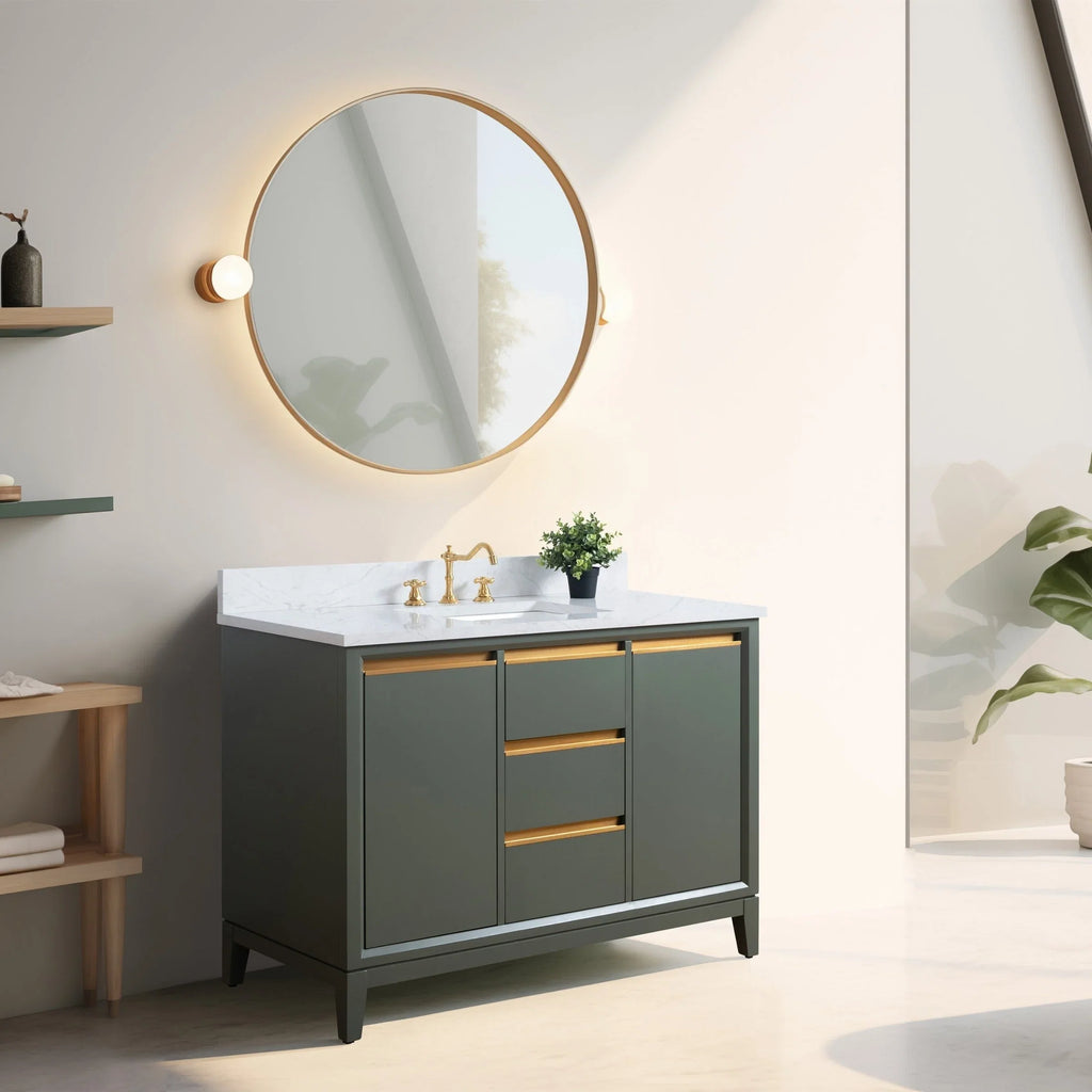 Vanity Art Bathroom Vanity with Ceramic Sink and Engineered Marble Top