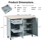Isola da cucina con piano pieghevole, carrello da cucina con ripiano estraibile, portasciugamani e cassetto, ruote girevoli