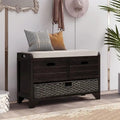 Wood Storage Bench with 2 Woven Baskets